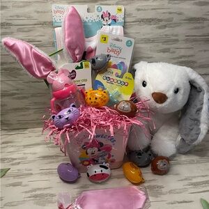 Baby Girl Gift Basket with Plush Bunny and Baby Accessories